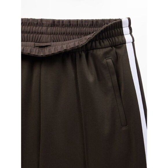 Athleta M Tempo Mid Rise Wide Leg Track Pants Truffle White Stripes - Picture 5 of 6